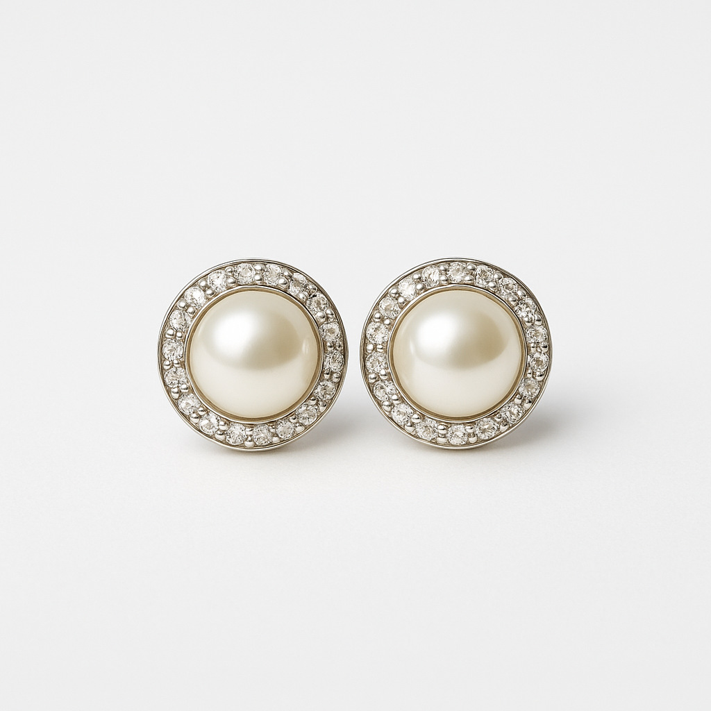 Gyöngyös ezüst fülbevaló cirkónia köves kerettel 925%