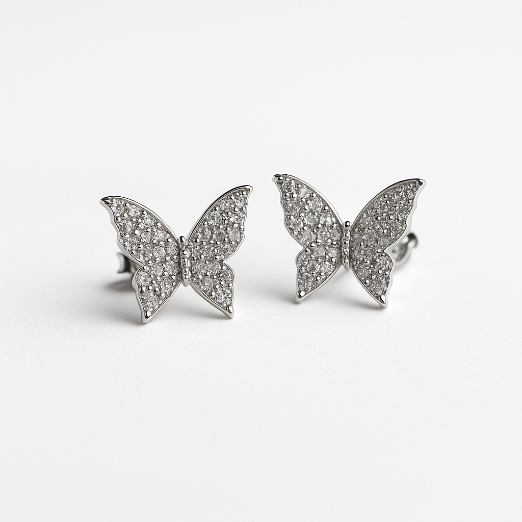 Pillangó alakú ezüst fülbevaló cirkónia kövekkel 925%