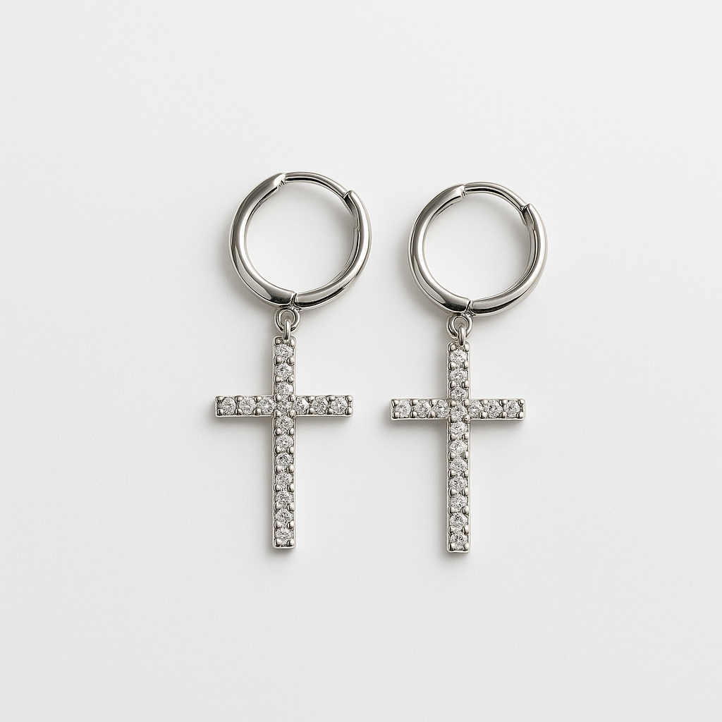 Karika fülbevaló cirkóniás kereszt medállal 925%
