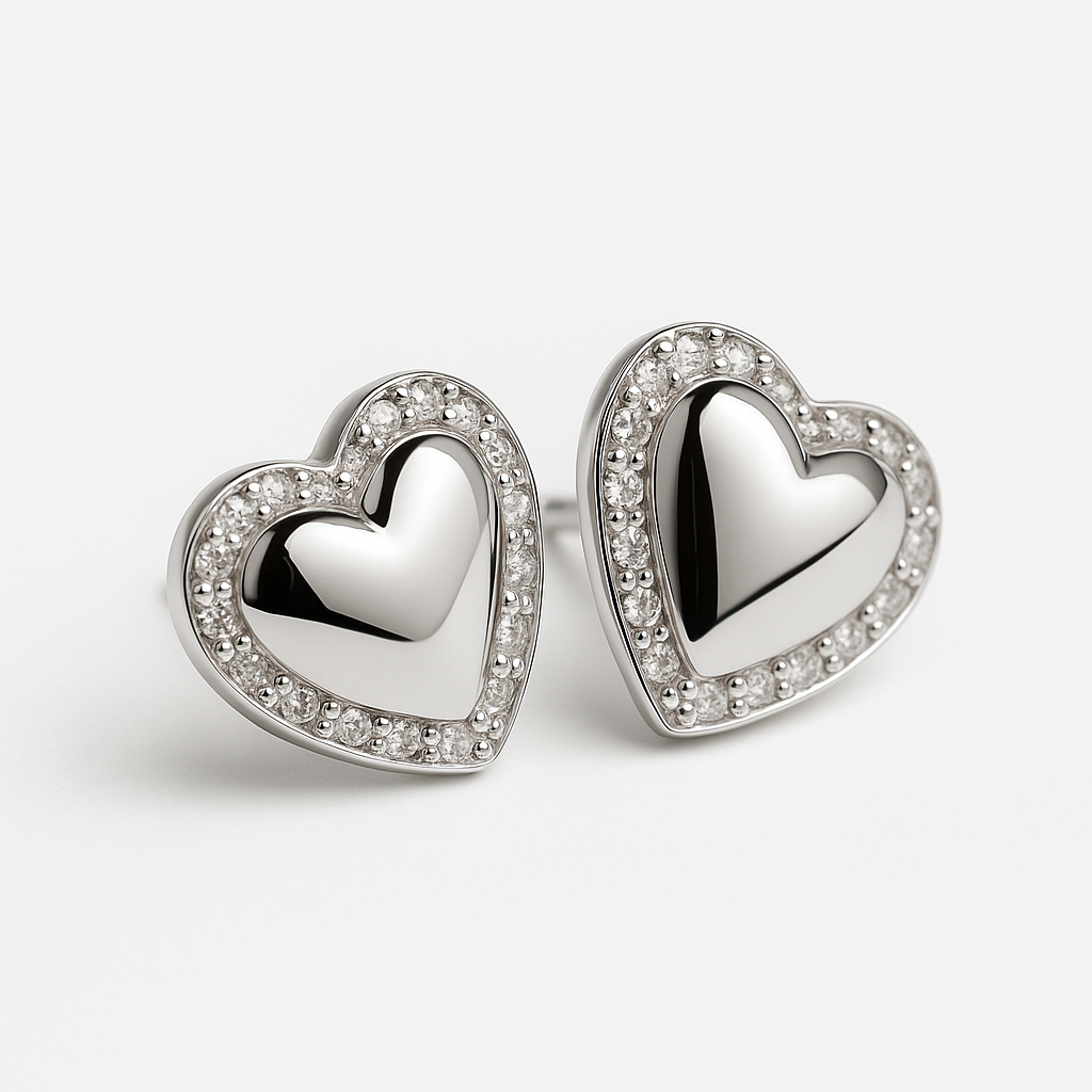 Ezüst szív fülbevaló cirkónia kövekkel 925%