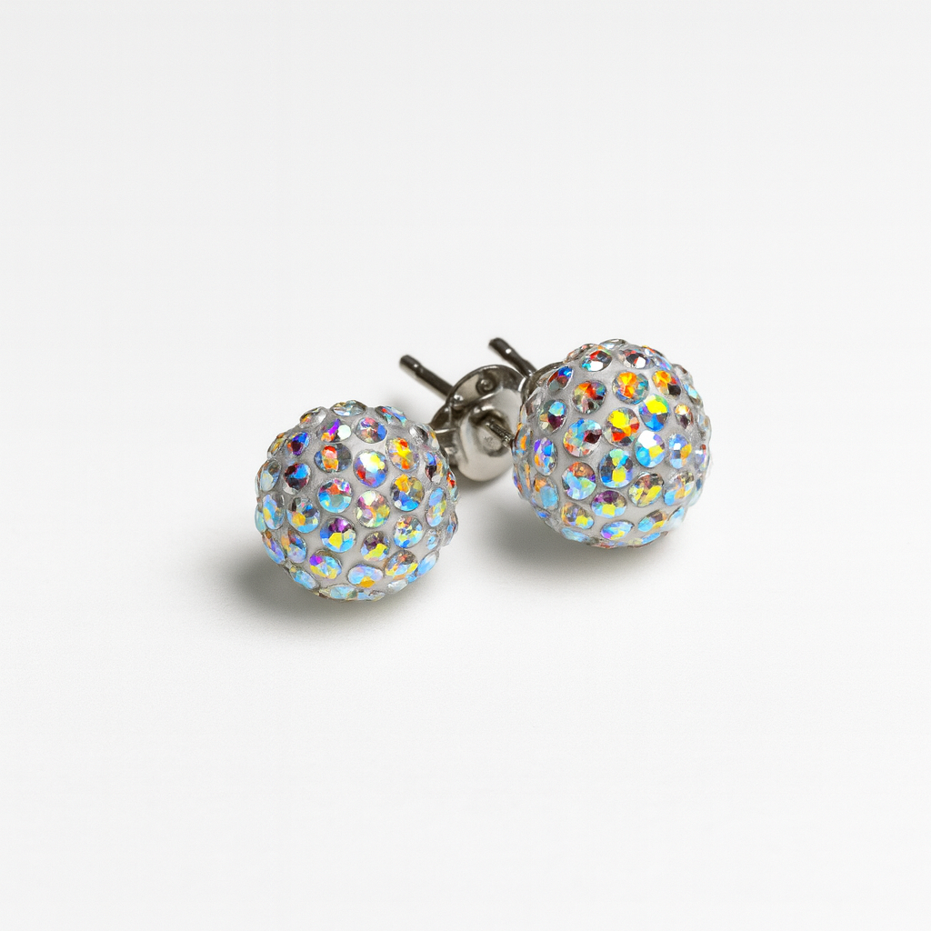 Holografikus swarovski kristályos gömb ezüst fülbevaló 925%